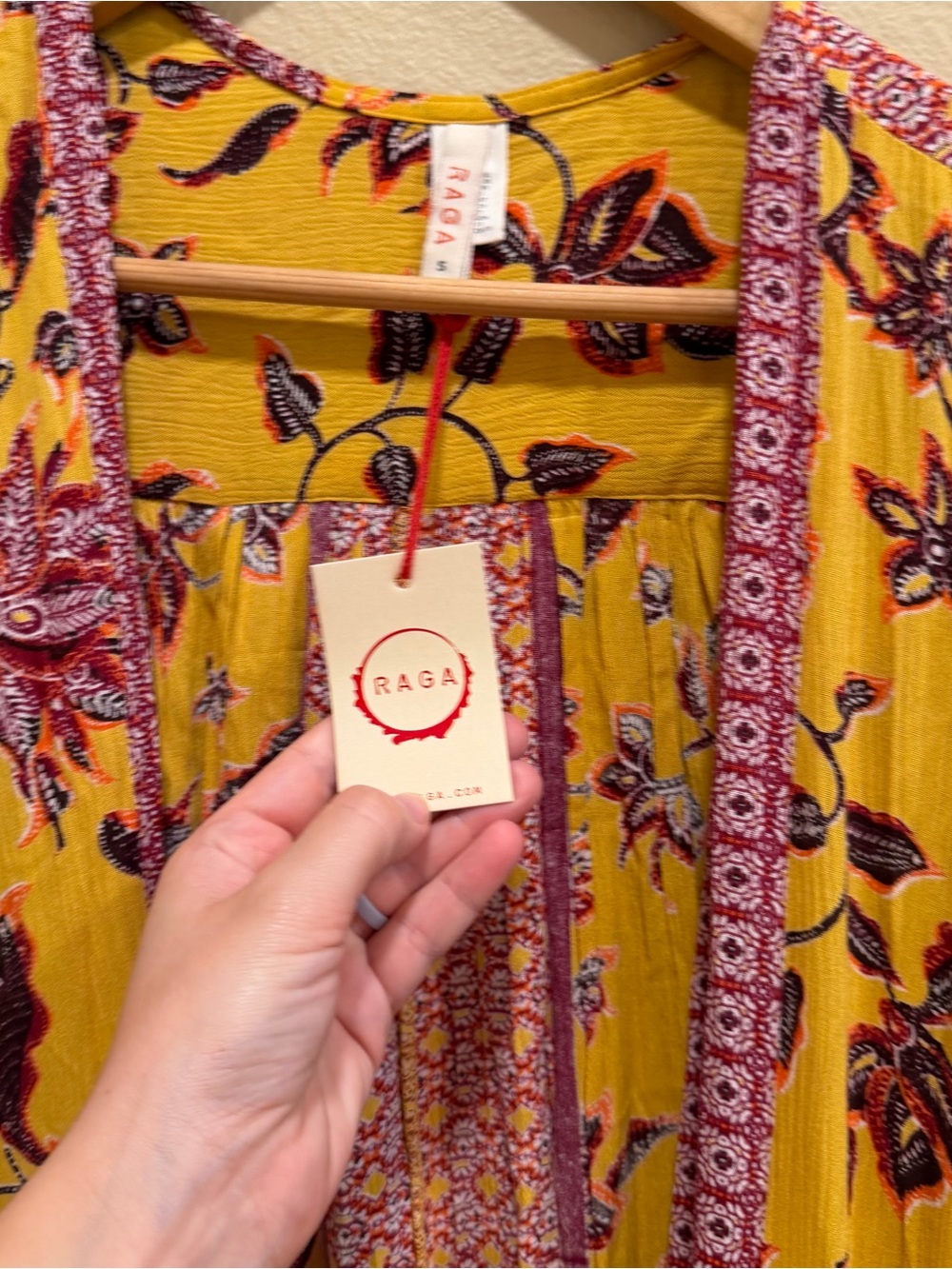NWT Anthropologie RAGA Floral Boho Yellow Duster Kimono Small Boho - Picture 12 of 13
